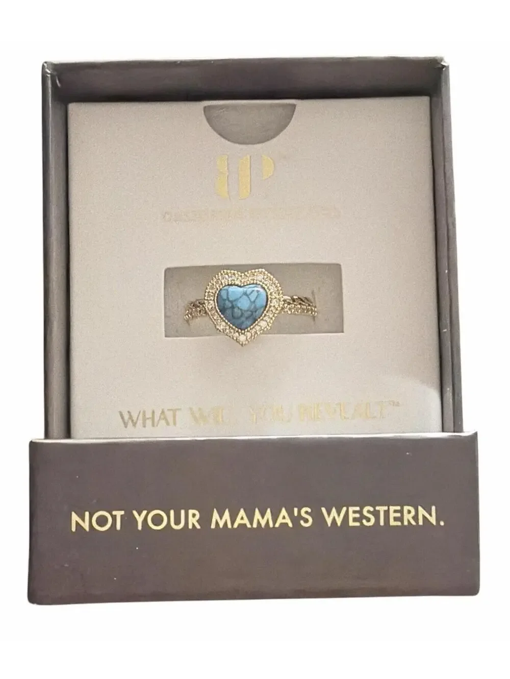 Bomb Party Outlaw Heart Sz 9 “Not Your Mama’s Western” Turquoise on Yellow Gold